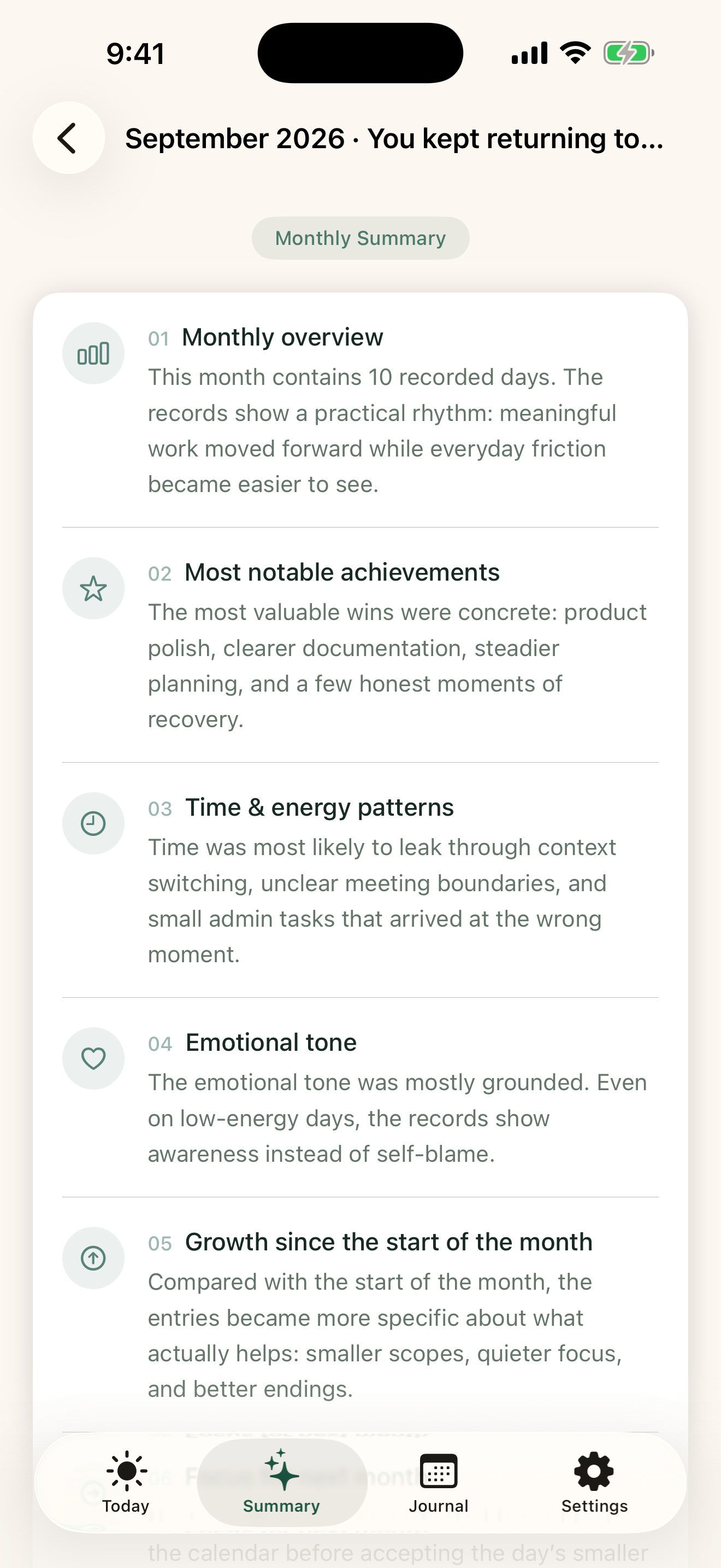 Monthly summary detail